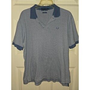 Biltmore Men’s Medium Blue Stripe Button-Up Collared Polo Cotton Shirt